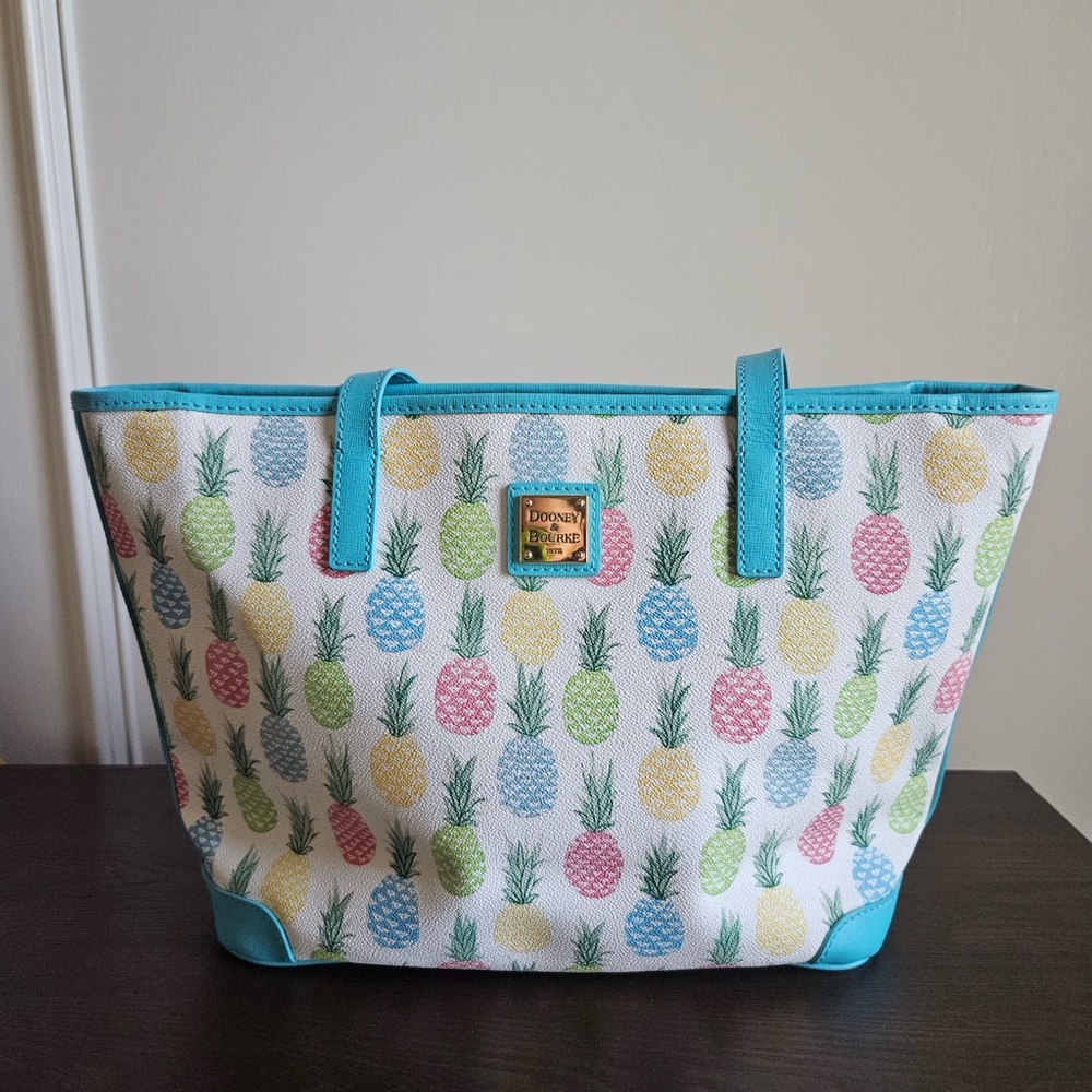 Dooney & Bourke Multi Color Pineapple Print Leather Tote Bag